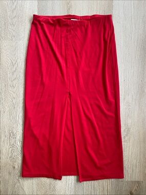 Wilfred Free Red Midi Skirt Size Large Stretch Knit Front Slit Minimalist Chic
